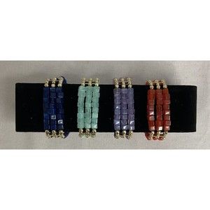 4- Avon Spring Fling Stretch Bracelets - Dark Blue, light blue, purple & red.